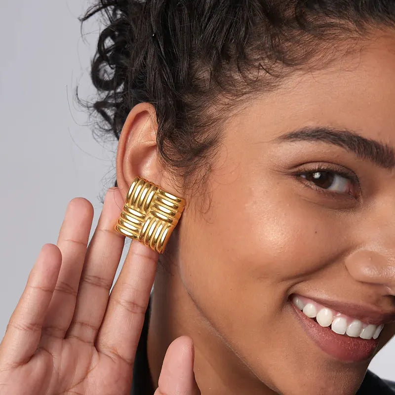 Square Stud Earrings – Bold, Geometric & Elegant-2