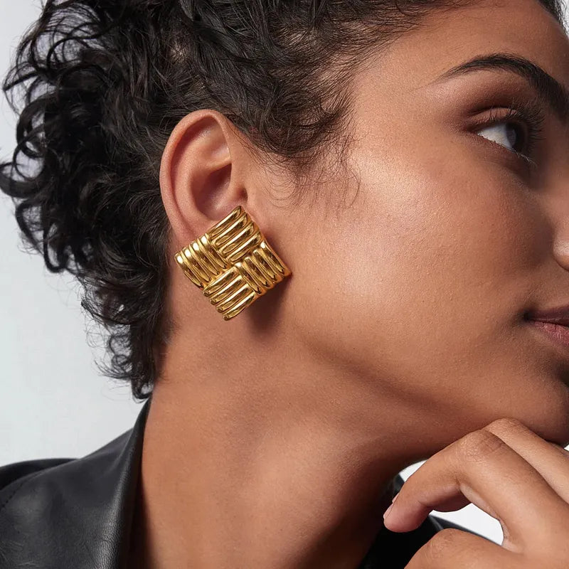 Square Stud Earrings – Bold, Geometric & Elegant-3
