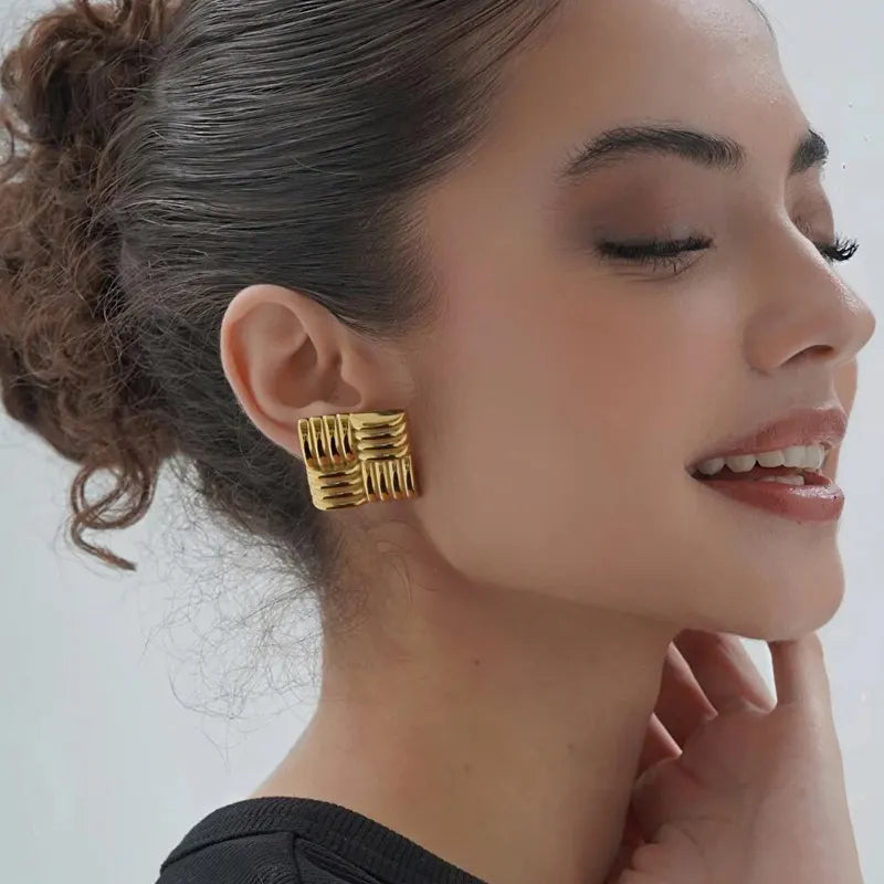 Square Stud Earrings – Bold, Geometric & Elegant-4